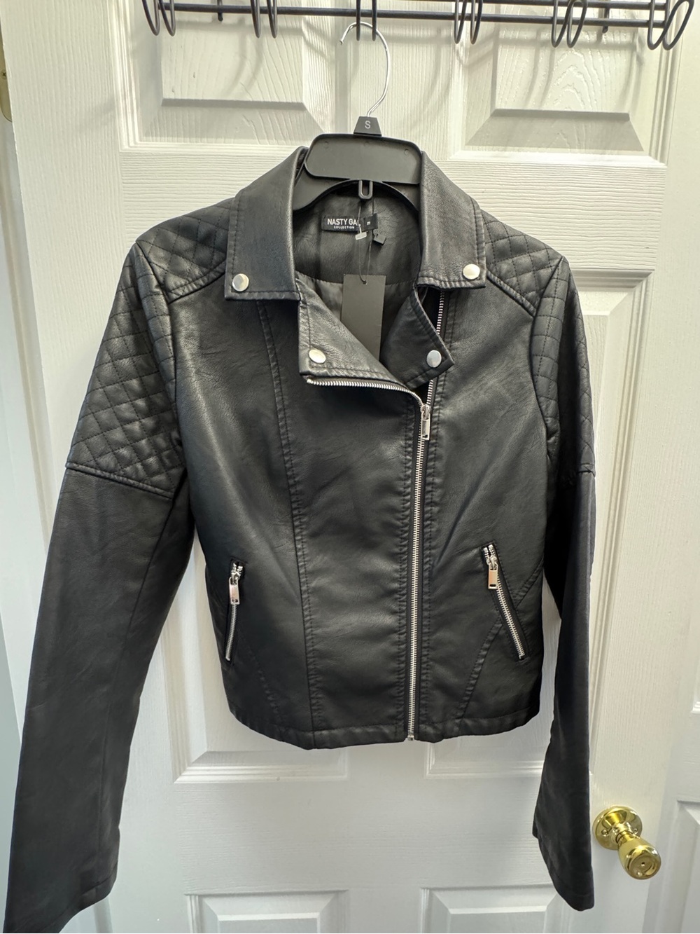Nasty Gal Black Quilted Faux Leather Moto Jacket